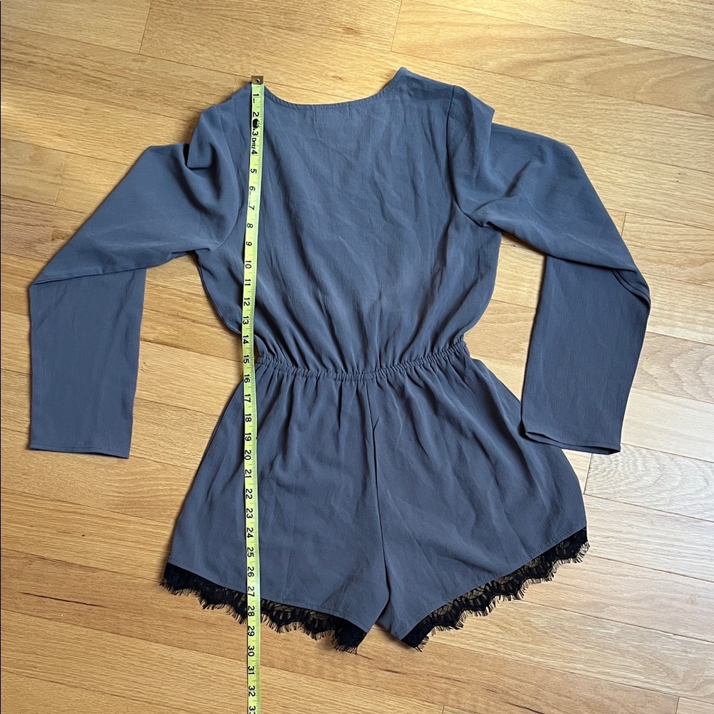 Contempo Casuals Gray Lace Trim Romper - Picture 6 of 6